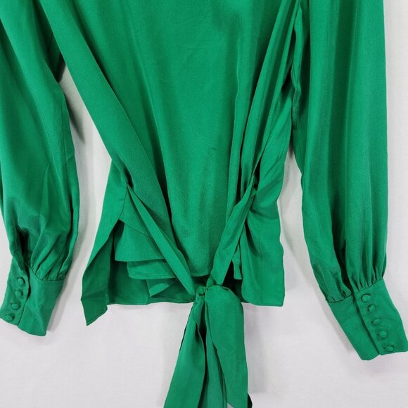 Intermix Silk Wrap Blouse Size 4 Green Long Sleeve Button Wrist - Picture 4 of 14